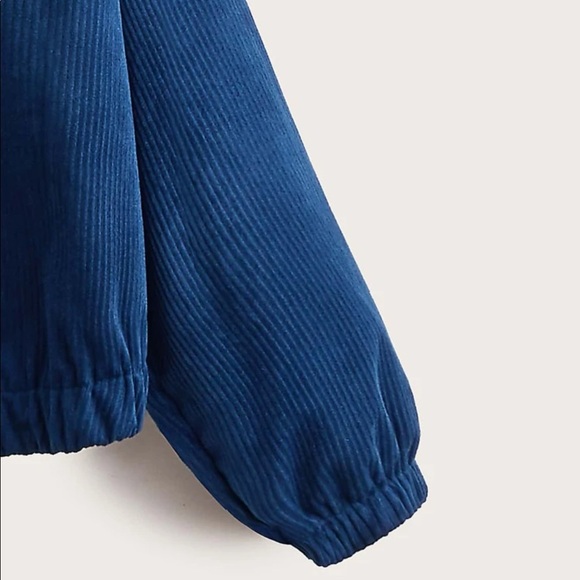 Navy Blue Cropped Drop Shoulder Drawstring Corduroy Jacket with Hood NWOT - Picture 4 of 16